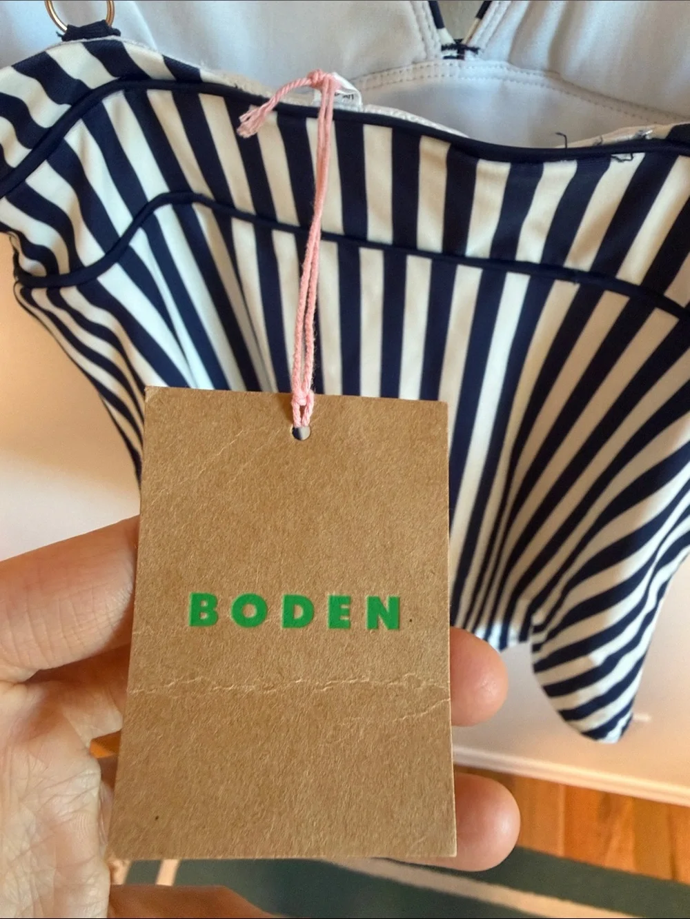 Boden Navy and White Striped One-Piece Swimsuit
